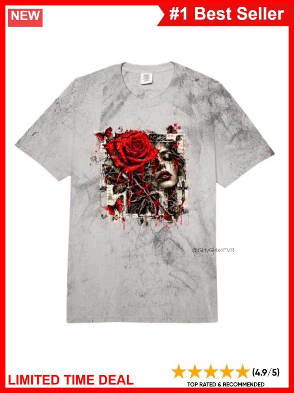 Comfort Colors Heavyweight Graphic T-Shirt Gothic Rose Streetwear Tee